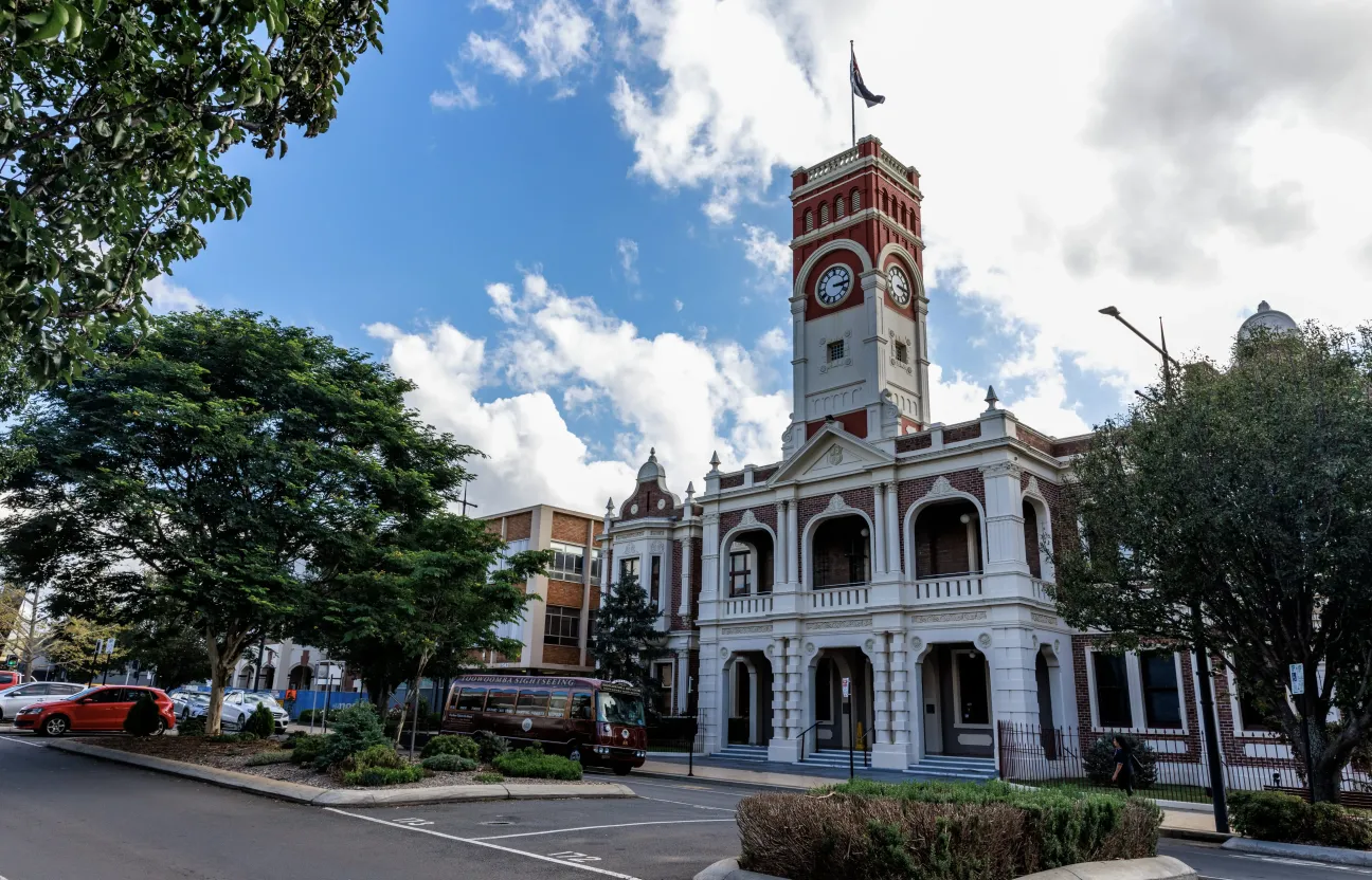 Streetscape photo of a historic building